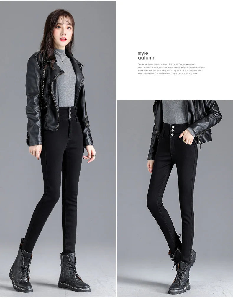 Fleece High-waist Warm Skinny Jeans Pants