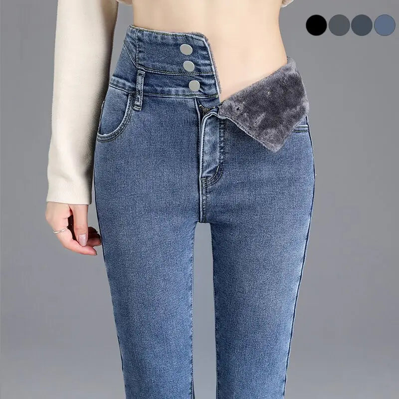 Fleece High-waist Warm Skinny Jeans Pants