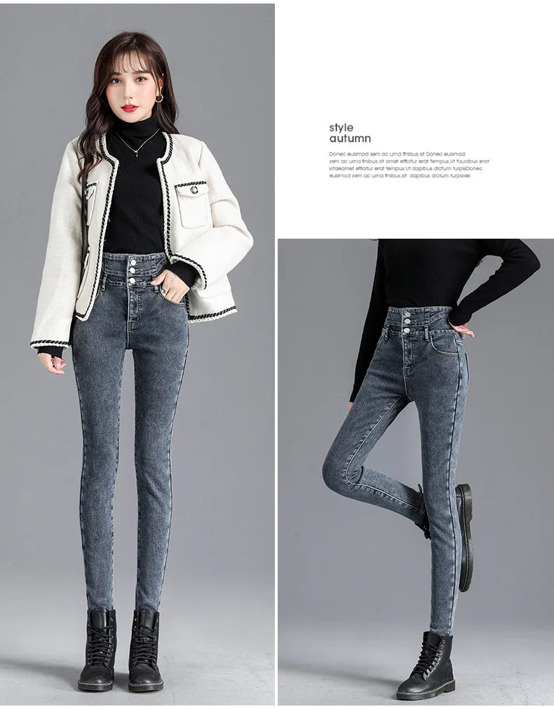 Fleece High-waist Warm Skinny Jeans Pants