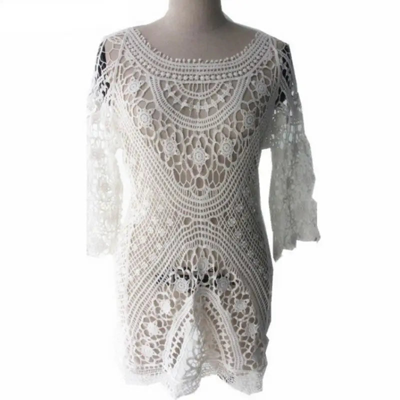 Swimwear Cover Up Women White Lace Tunic Beach Dress