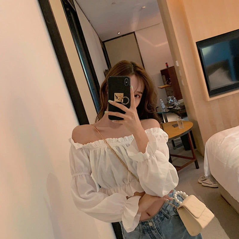 Blouse Off Shoulder Top Long Sleeve