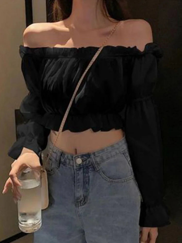 Blouse Off Shoulder Top Long Sleeve