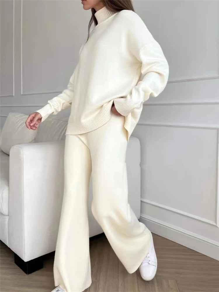 2 Pieces Sweater and Straight Jogging Pants Suits