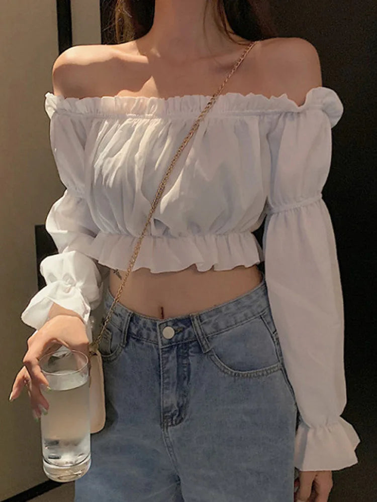 Blouse Off Shoulder Top Long Sleeve