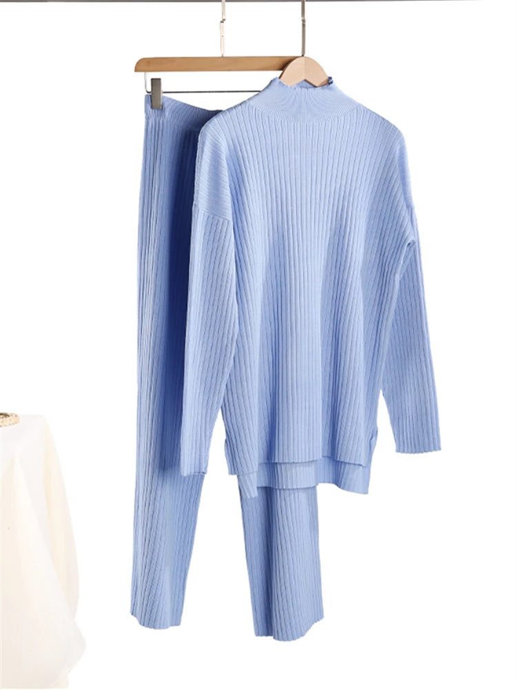 2 Pieces Sweater and Straight Jogging Pants Suits