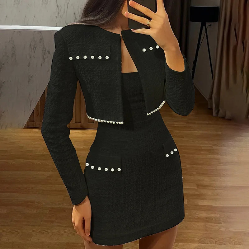 Long Sleeve Coat And Mini Dress Two Piece Sets