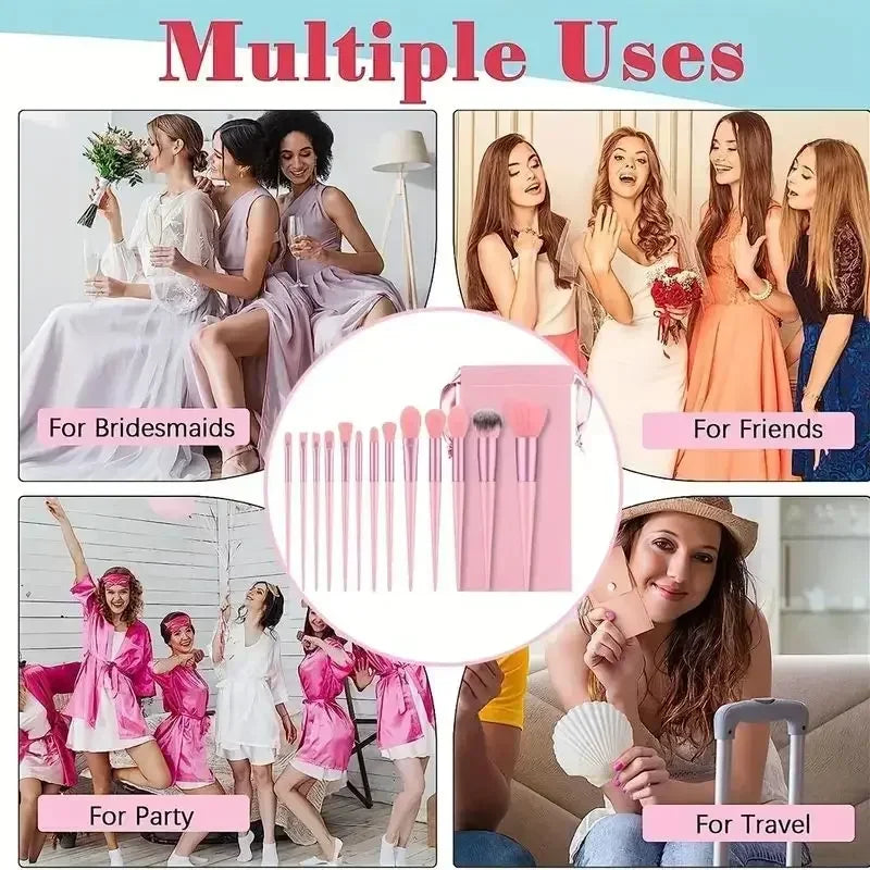 13pcs Premium Synthetic Nylon Bristle Makeup Brush Set Cosmetics