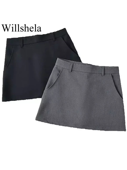 Solid Back Zipper A-Line Mini Skirt