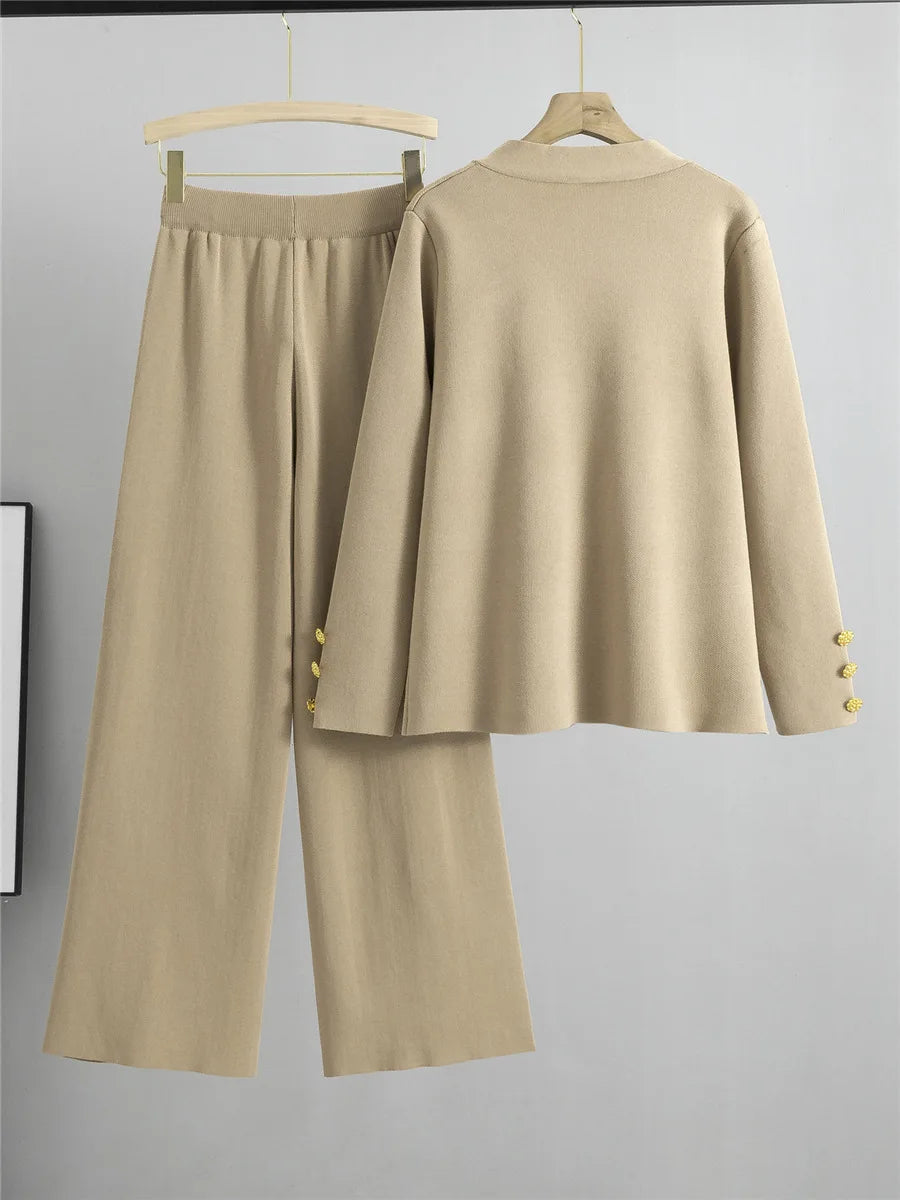 Sweater Sets Large Gold Button V-neck