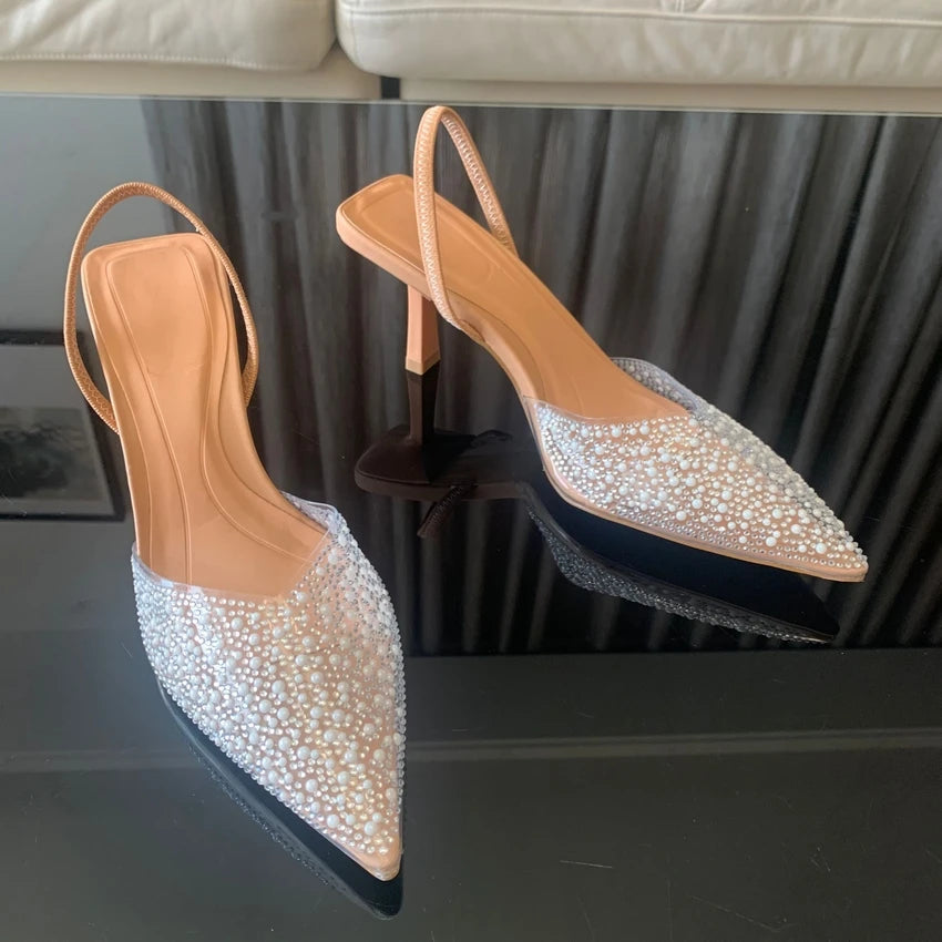 High Heels Pearl Decoration Slingback Woma Shoes