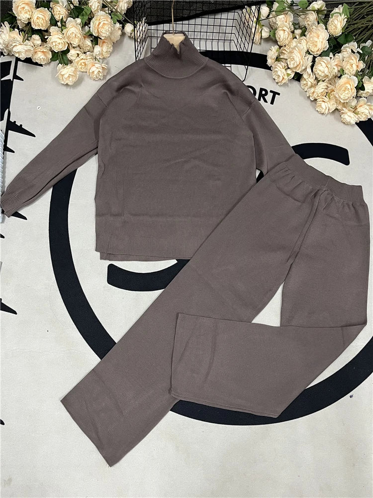 2 Pieces Sweater and Straight Jogging Pants Suits