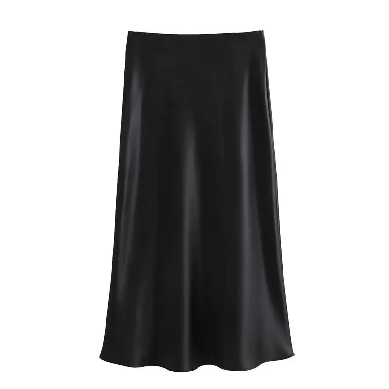 Ladies Satin Skirt Women High Waist Long Skirts