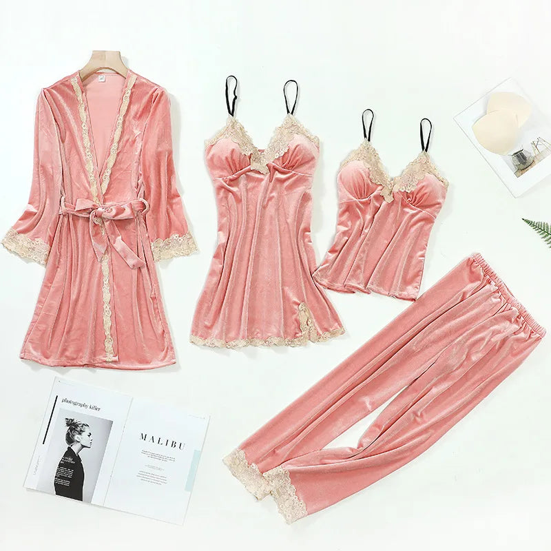 4pcs Sleep Set Intimate Velvet Homewear