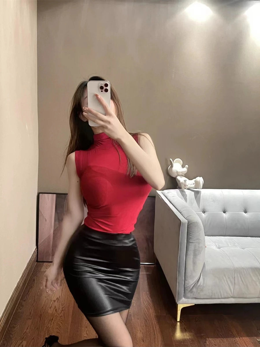 Leather Slim Mini Skirt