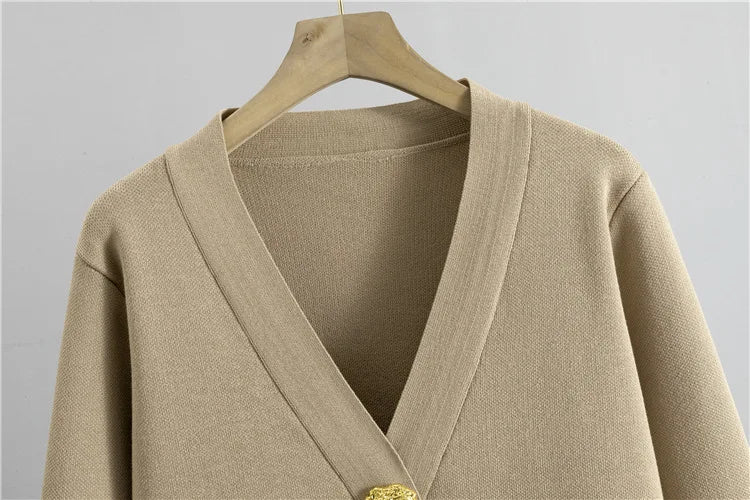 Sweater Sets Large Gold Button V-neck