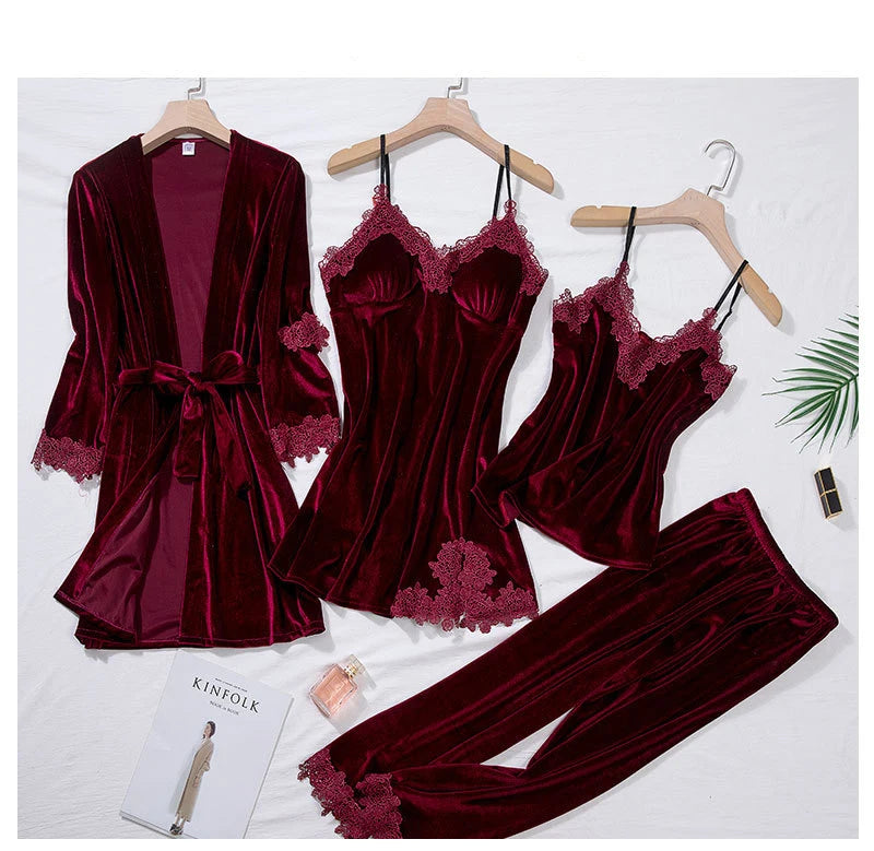 4pcs Sleep Set Intimate Velvet Homewear