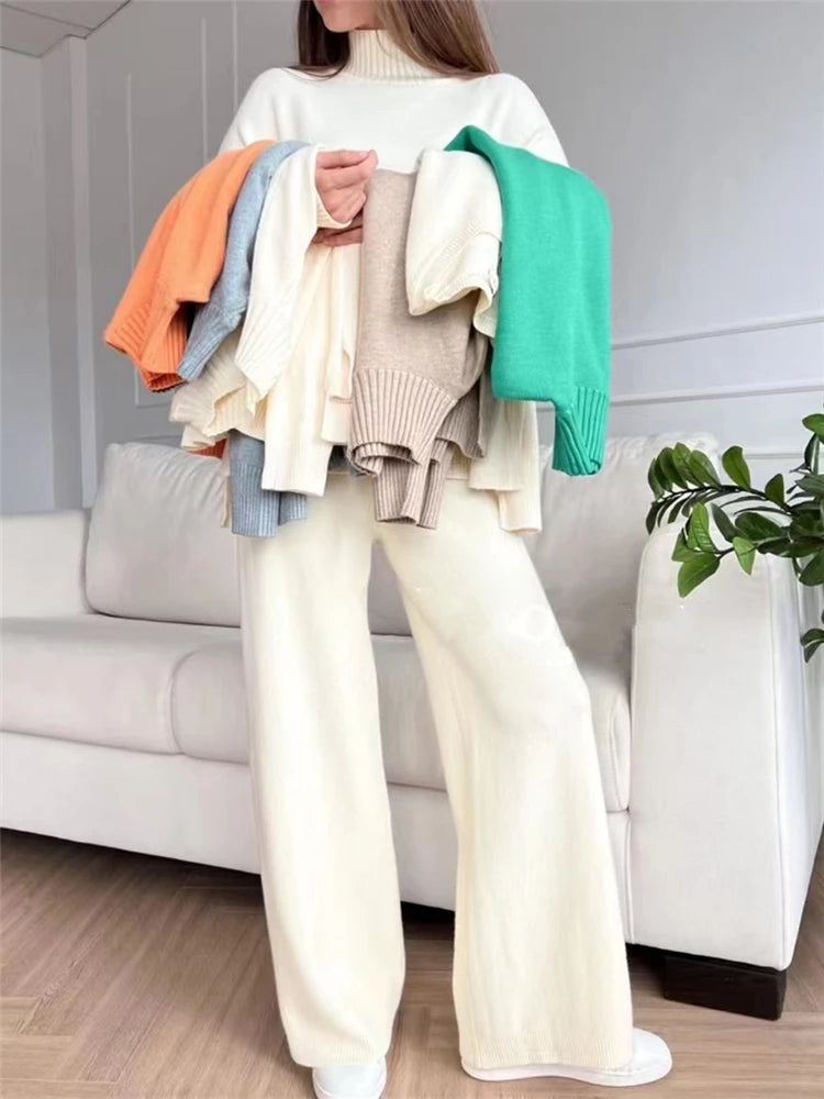 2 Pieces Sweater and Straight Jogging Pants Suits