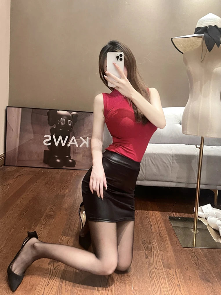 Leather Slim Mini Skirt