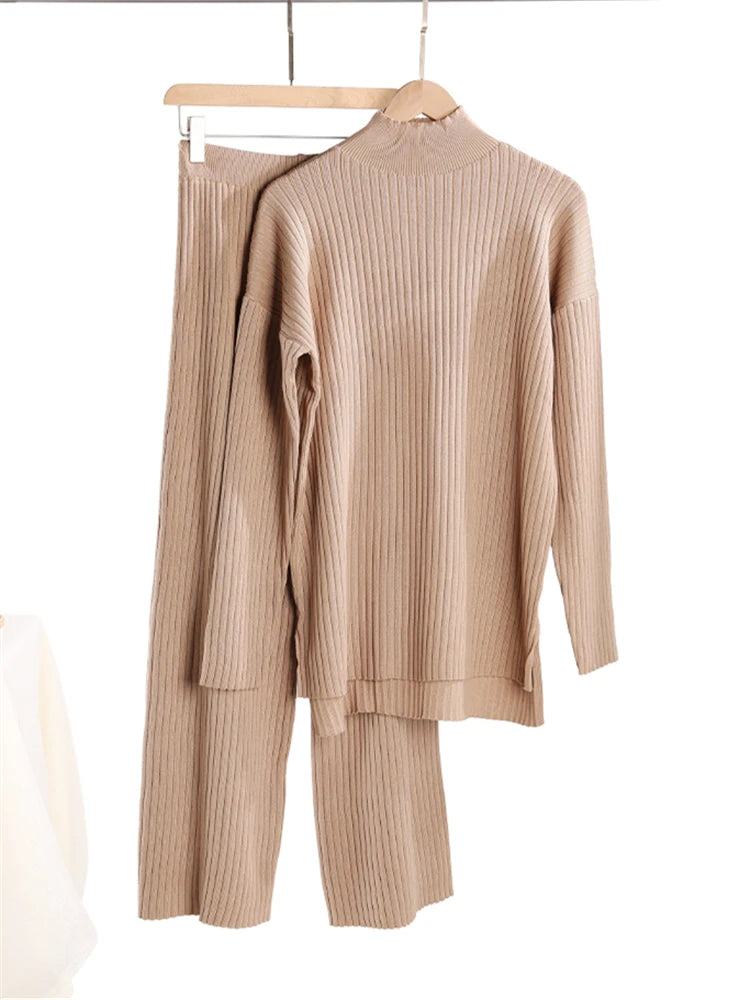 2 Pieces Sweater and Straight Jogging Pants Suits