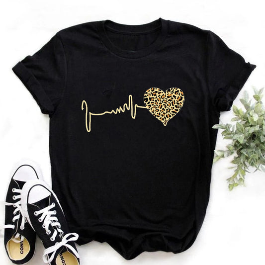 Leopard Heartbeat Short Sleeve Women's T-Shirt