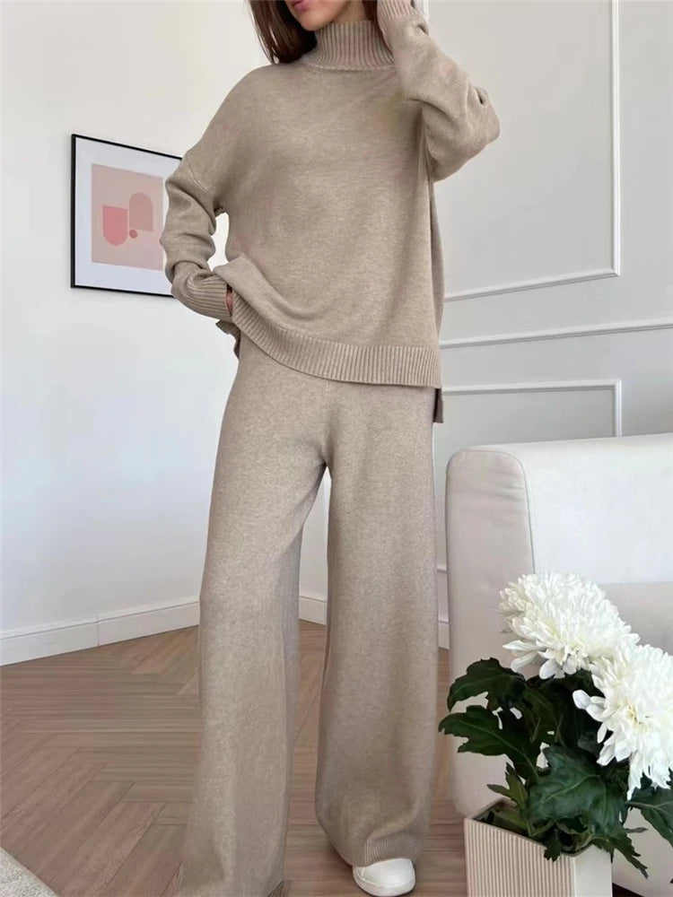 2 Pieces Sweater and Straight Jogging Pants Suits