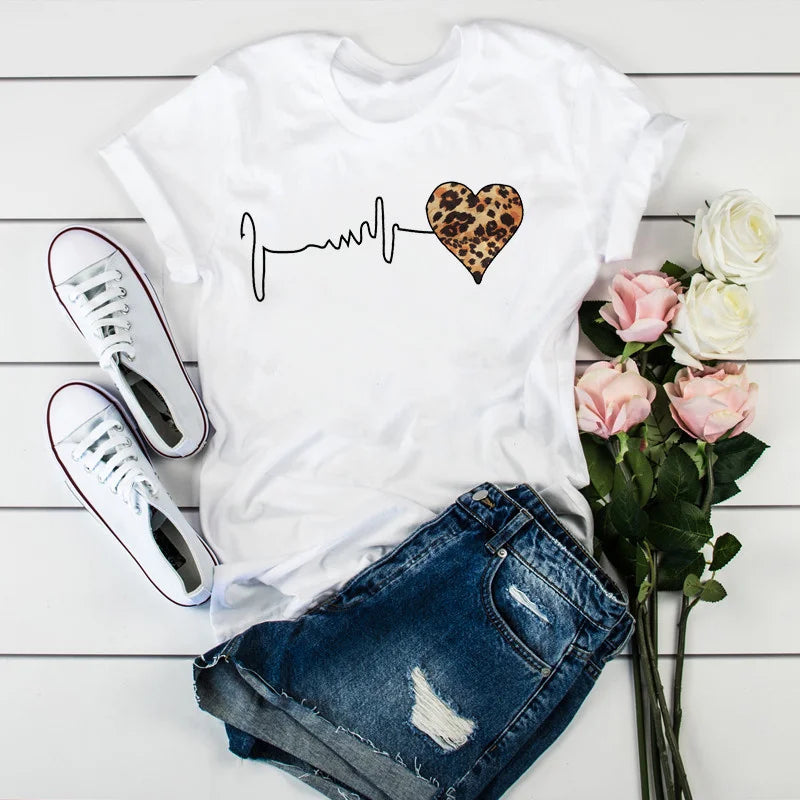 Leopard Heartbeat Short Sleeve Women's T-Shirt