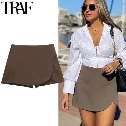 Skort High Waist Brown Skirt Pants