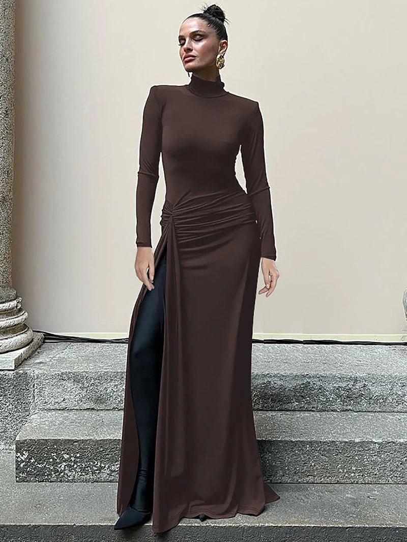 High Split Long Dress For Women Long Sleeve b1