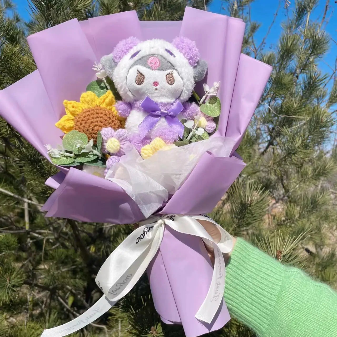 Hello Kitty Cat Dolls With Artificial Flowers