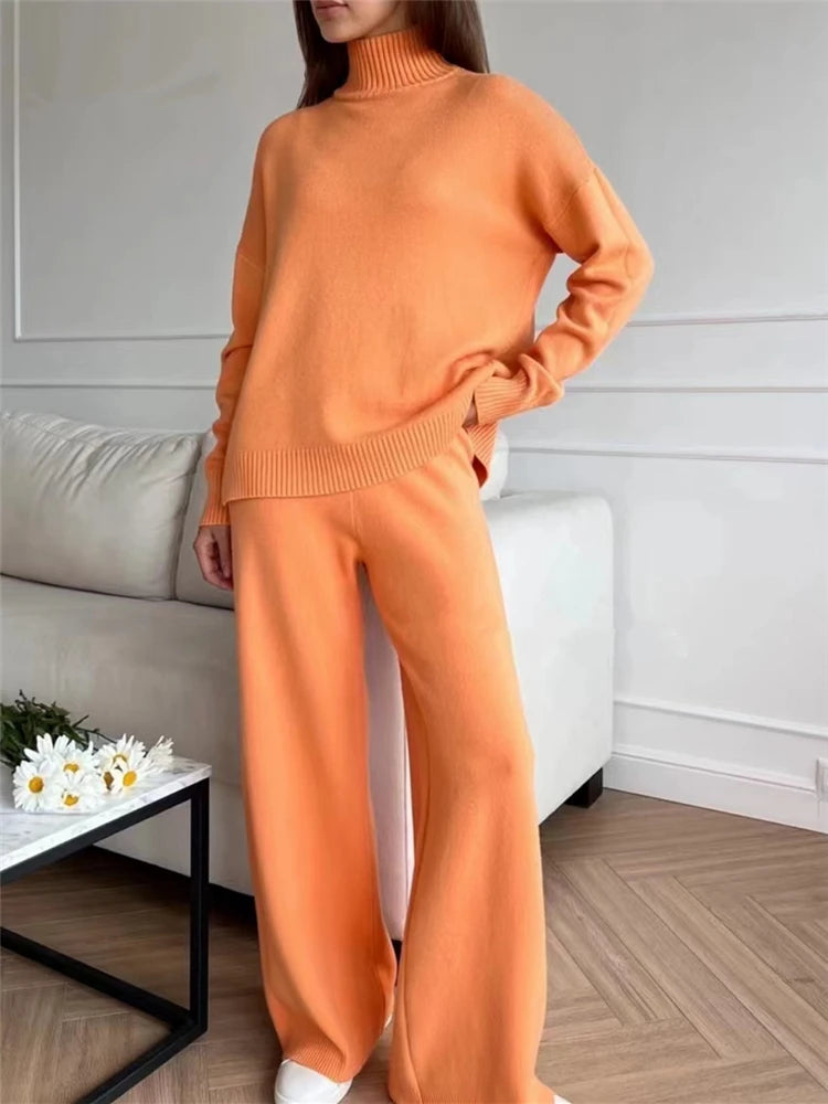 2 Pieces Sweater and Straight Jogging Pants Suits