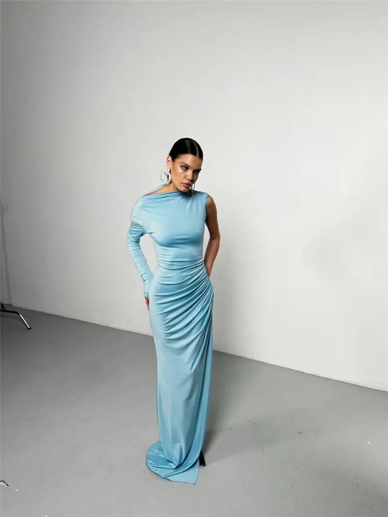 Skew Collar One Sleeve Maxi Dress