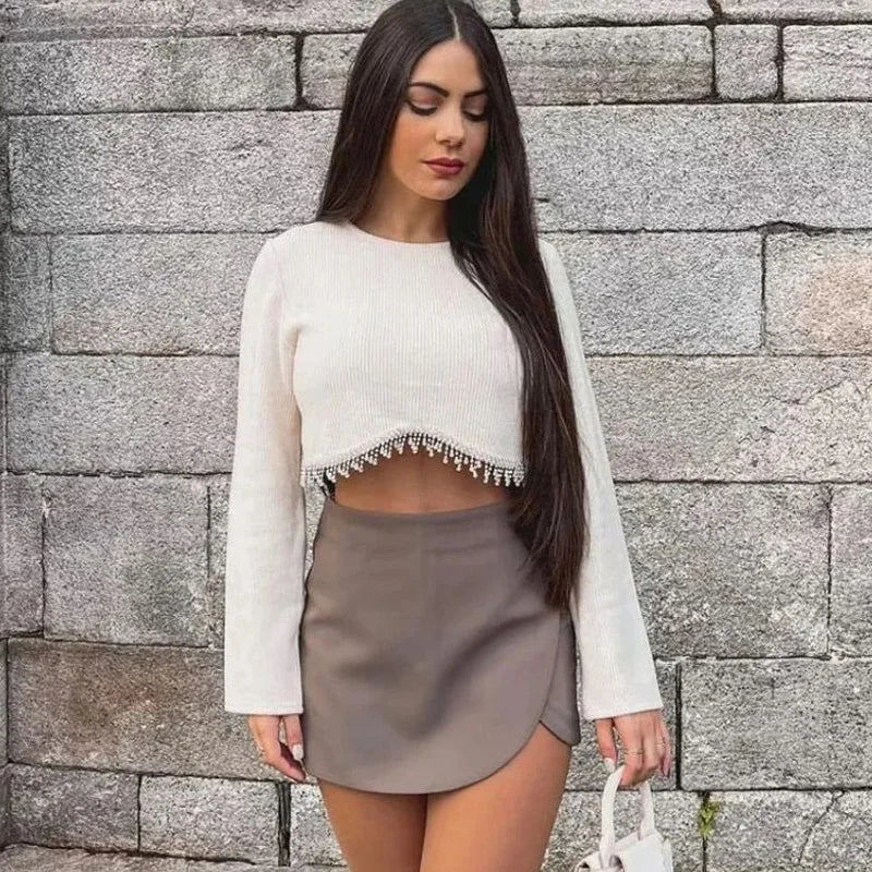 Skort High Waist Brown Skirt Pants