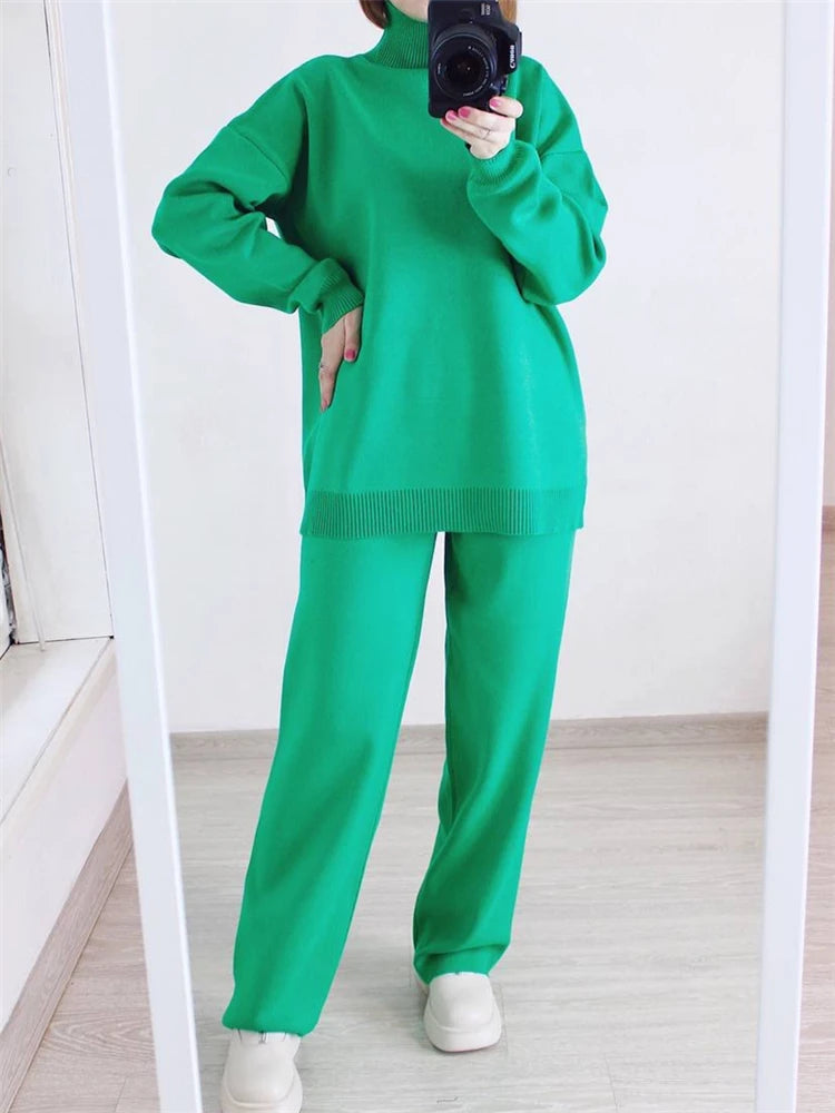 2 Pieces Sweater and Straight Jogging Pants Suits