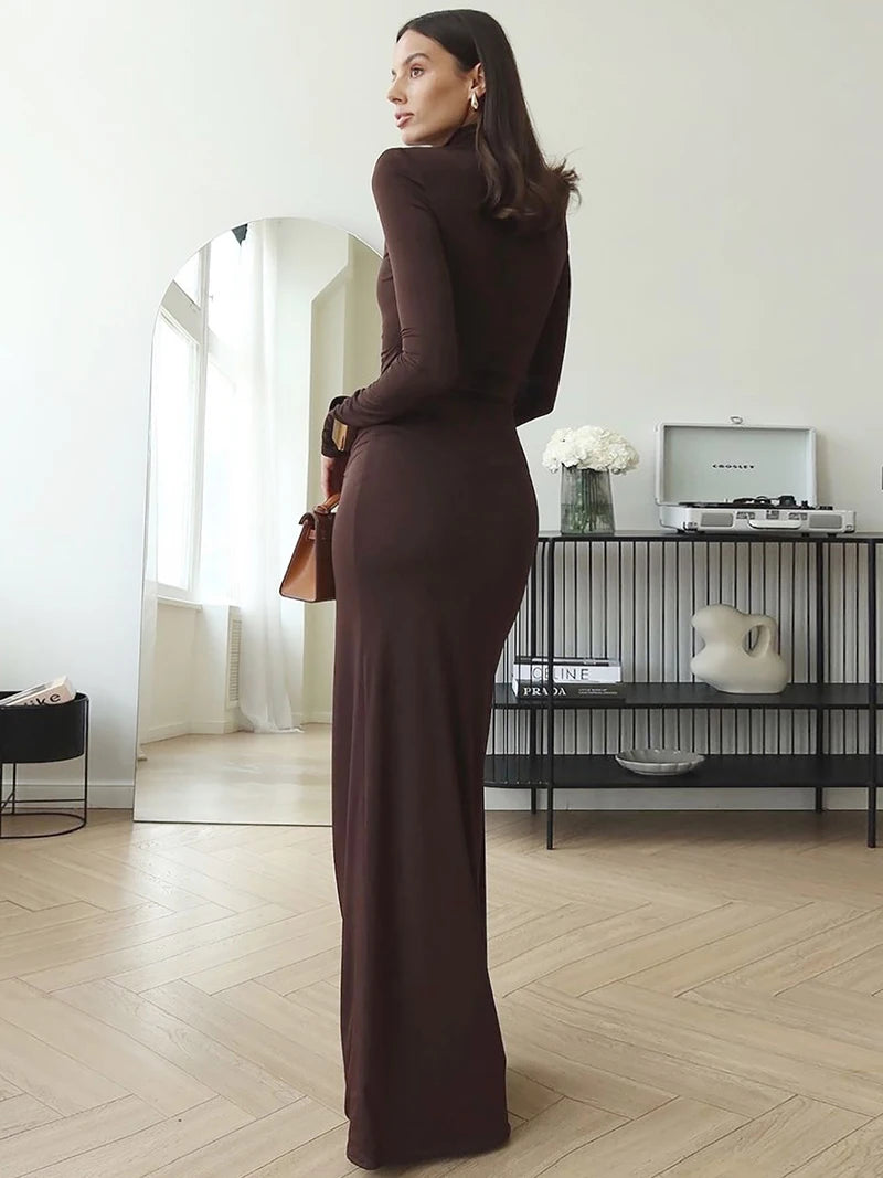 High Split Long Dress For Women Long Sleeve b1