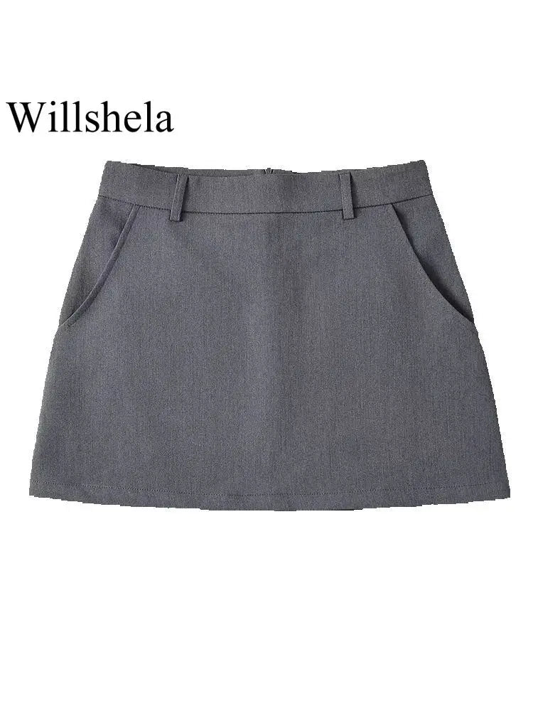 Solid Back Zipper A-Line Mini Skirt