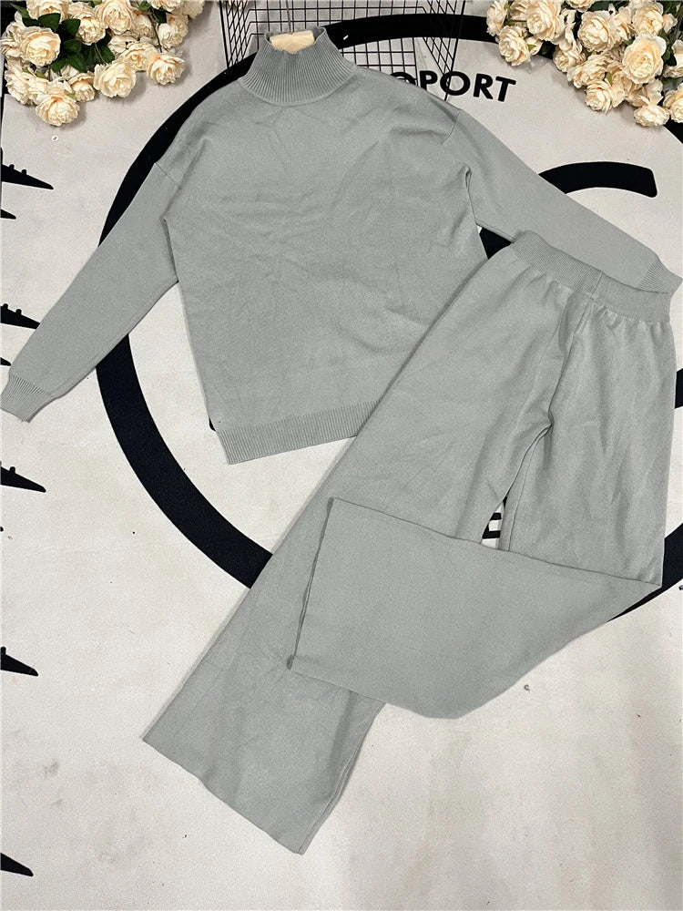 2 Pieces Sweater and Straight Jogging Pants Suits