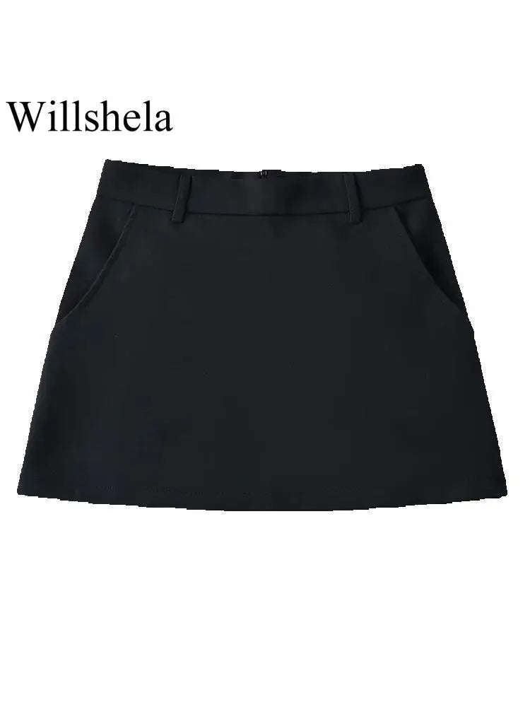 Solid Back Zipper A-Line Mini Skirt