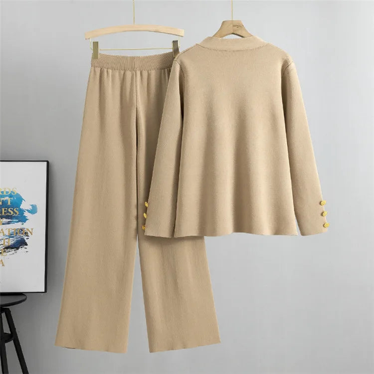 Sweater Sets Large Gold Button V-neck