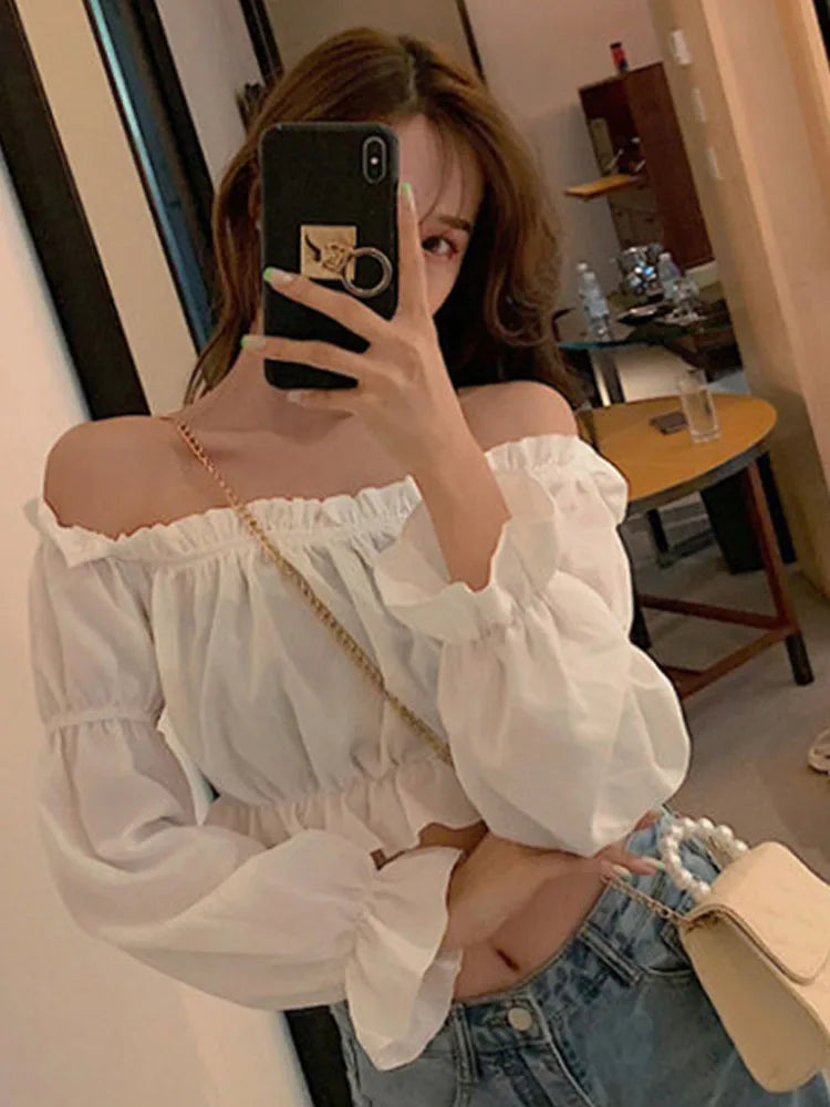 Blouse Off Shoulder Top Long Sleeve