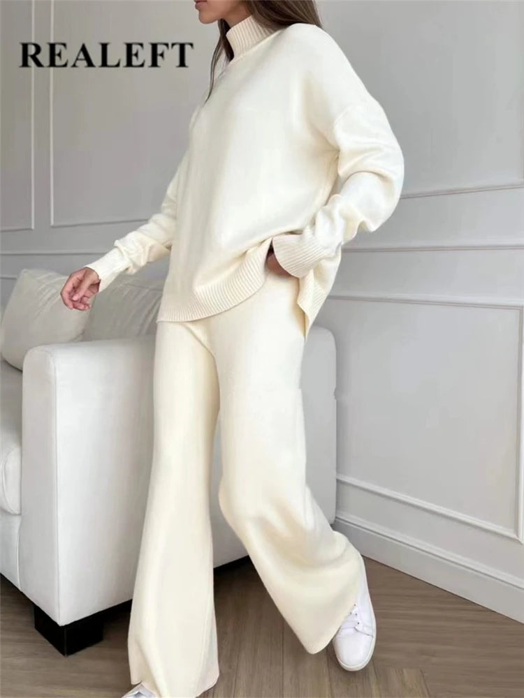 2 Pieces Sweater and Straight Jogging Pants Suits